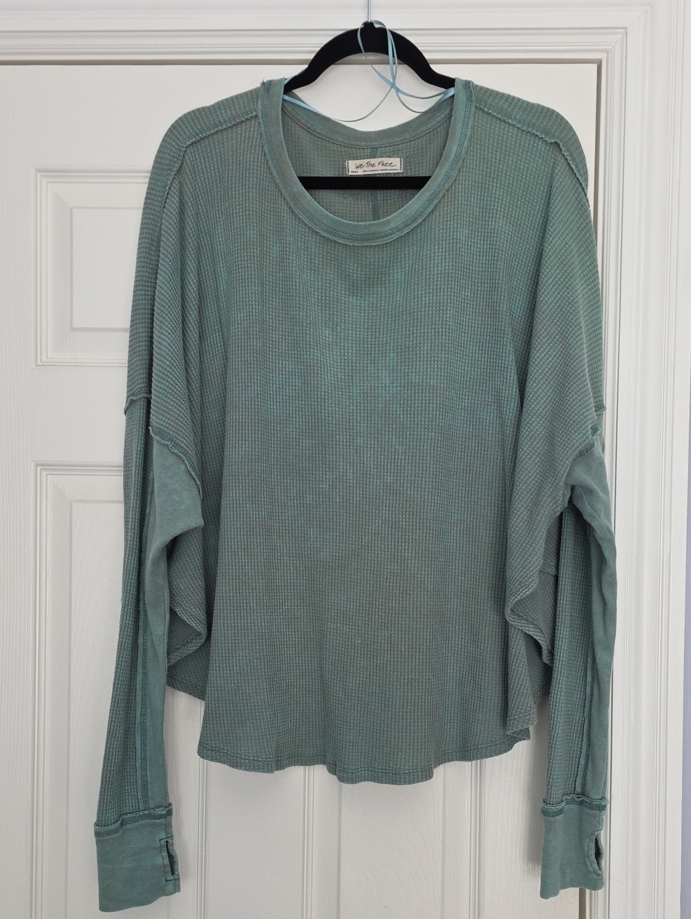 We The Free Washed Sage Green Waffle Knit Long Sleeve Top